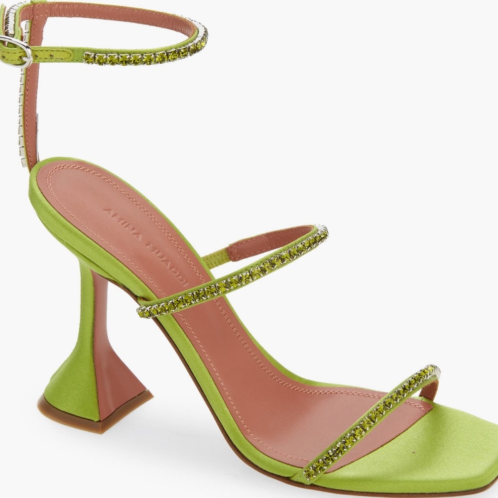 Amina Muaddi Lime Green Strappy Heels